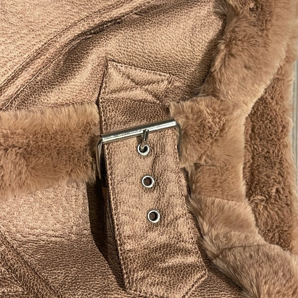 Zara Dusty Pink Faux Leather Fur Shearling Moto Jacket - Picture 5 of 5